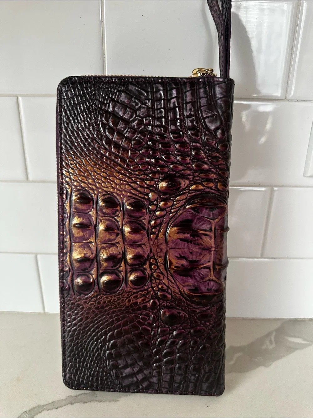 Brahmin Skyler Travel Wallet - fig jam Croc with Brown Highlights Melbourne lea
